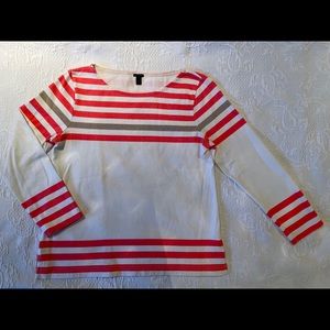 J.Crew Bright Coral and Tan striped long sleeve Tee, size M